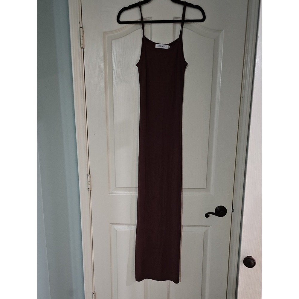 Aya Muse Brown Ribbed Cupro Maxi Dress Spaghetti Strap XS NEW